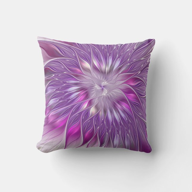 Coussin Rose violet passion Fleur Art Abstrait Fractal (Recto)