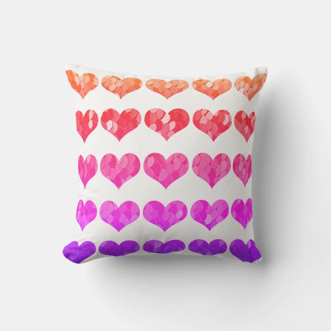 Coussin Rose Violet Rouge Motifs de Coeur Mignons Blanc (Recto)