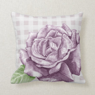 Coussin Rose violet sur Lilac En vichy
