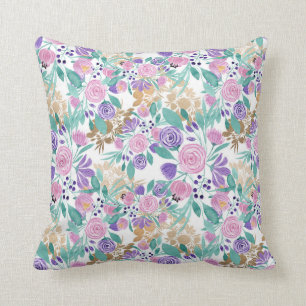 Coussin Rose violet violet or Aquarelle Feuille