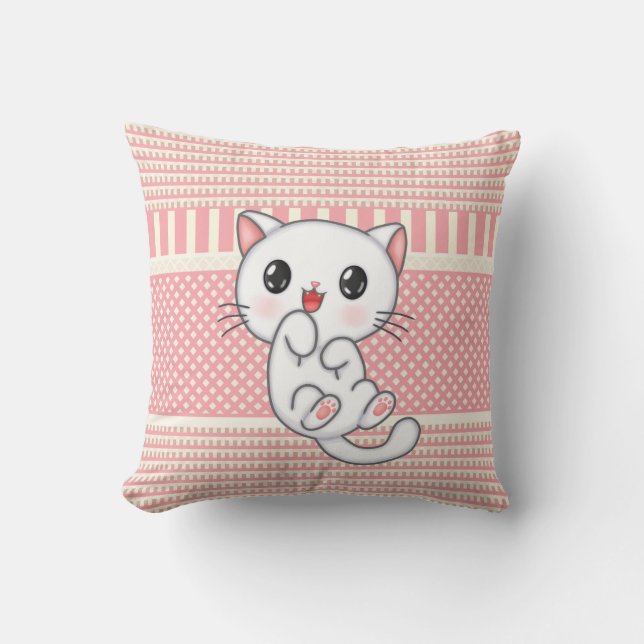 Coussin Rosée Dusty Modelée avec Kitten Caractère mignon L (Recto)
