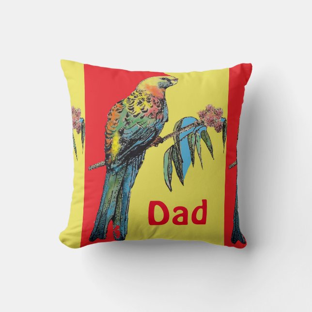 Coussin Rosella Parrot Aquarelle Papa Nom du père Rouge (Recto)