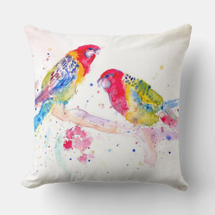 Coussin Rosella Rouge Perroquet Peinture à l'aquarelle