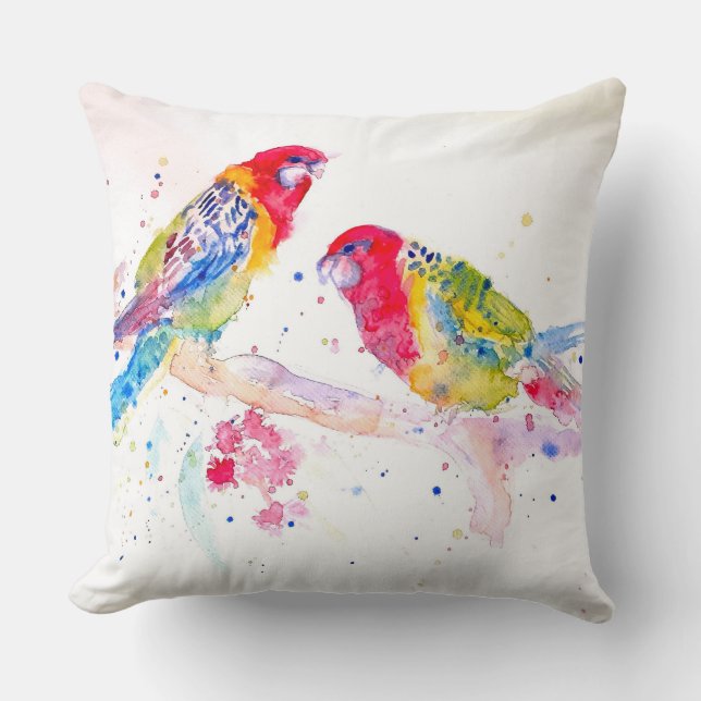 Coussin Rosella Rouge Perroquet Peinture à l'aquarelle (Recto)