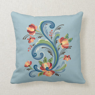 Coussin Rosemaling en bleu et rouge