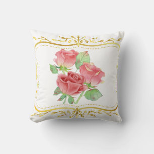 Coussin roses anciennes cadre doré dessin floral
