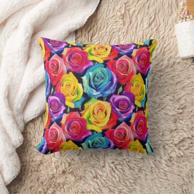 Coussin Roses aquarelles multicolores vives (Couverture)