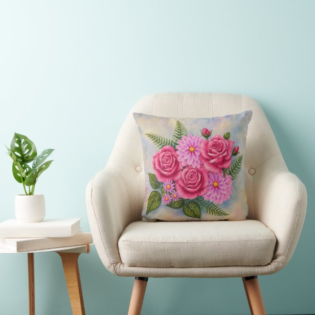 Coussin Roses avec Dahlias  (Chaise)