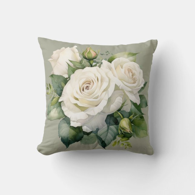 Coussin Roses blanches Classic Floral (Recto)