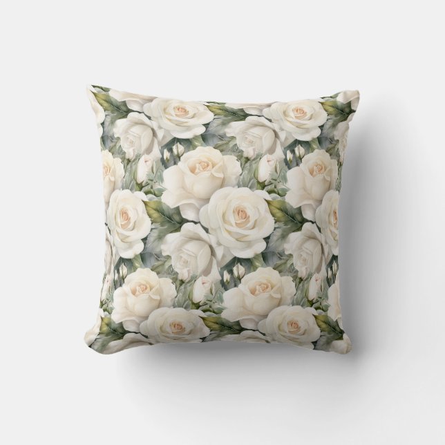 Coussin Roses Blanches Classique Floral (Recto)