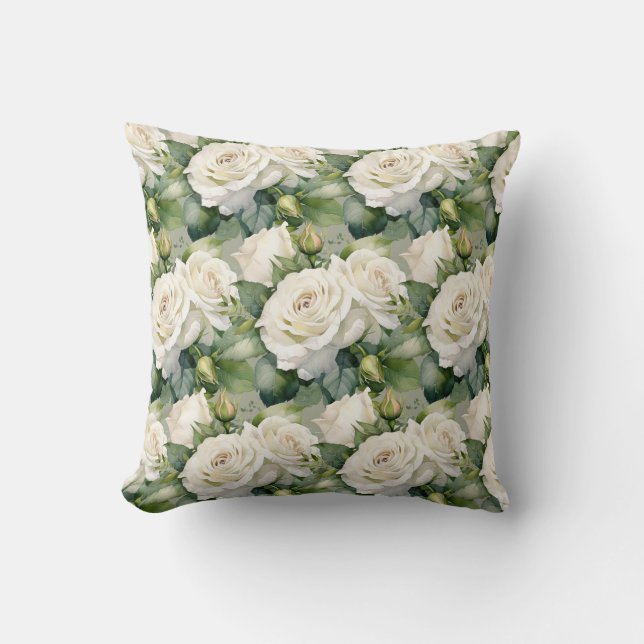 Coussin Roses Blanches Classique Floral  (Recto)