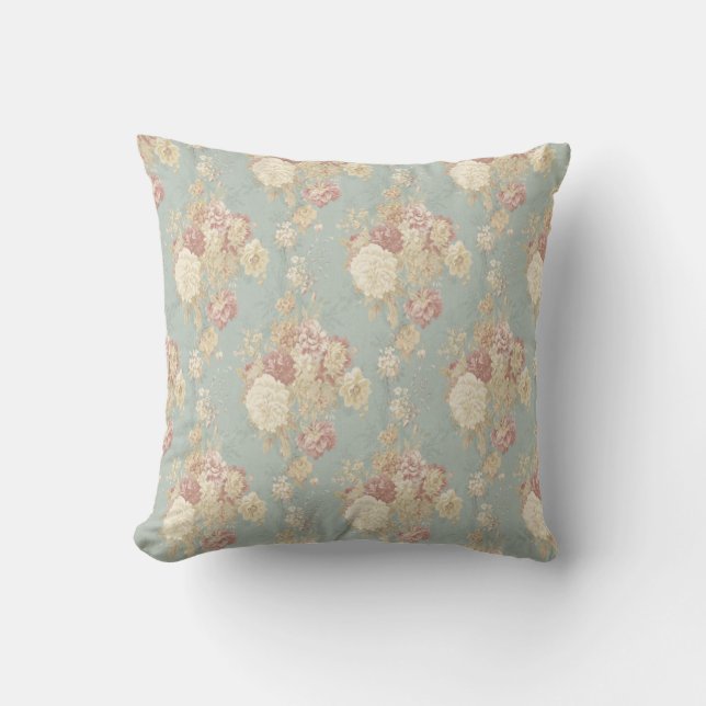 Coussin Roses blanches et roses sur un shabby chic bleu (Recto)