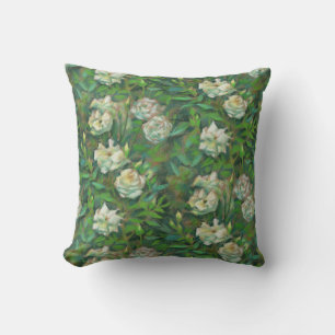 Coussin "Roses blanches, feuilles verts", belles fleurs