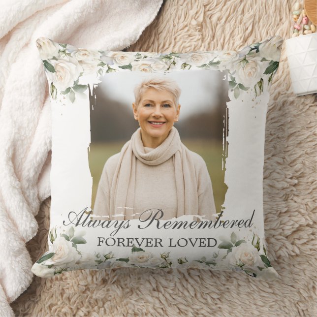 Coussin Roses blanches Floral Photo Funérailles en mémoire (Couverture)