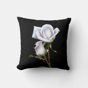 Coussin Roses blanches romantiques Élégant verre floral no