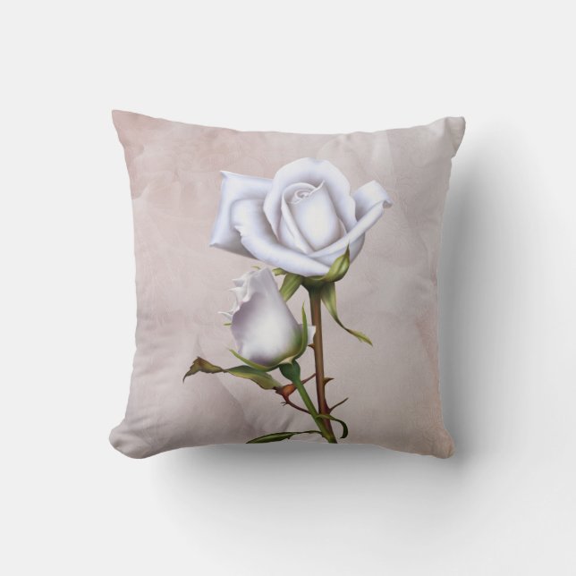 Coussin Roses blanches romantiques et élégantes, Glam flor (Recto)