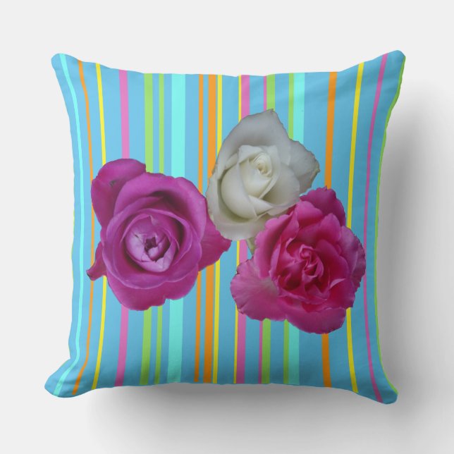Coussin Roses blanches roses roses rayures Motif Jeu d'ore (Recto)