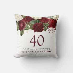 Coussin Roses blanches rouges bordeaux 40e anniversaire de
