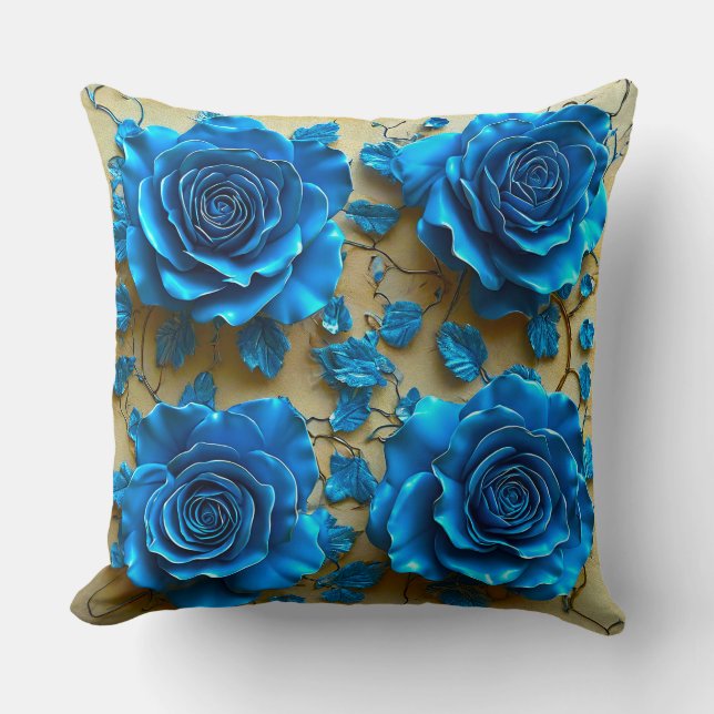 Coussin Roses bleues 3d (Recto)