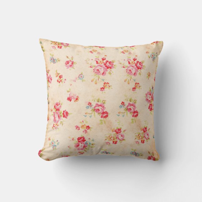 Coussin Roses bleus roses Girly chics minables vintages (Recto)