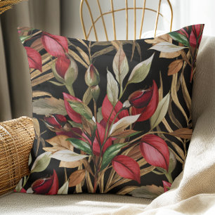 Coussin Roses Botaniques vintages Et Feuilles Palm Noir