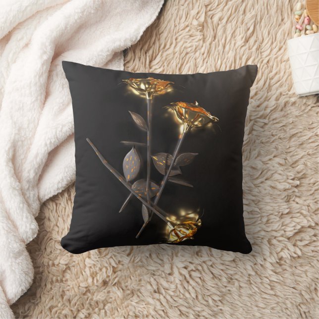 Coussin Roses Brûlantes – Élégance Dorée (Couverture)