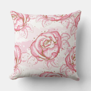 Coussin Roses d'aquarelle rose sur l'oreiller à lave blanc
