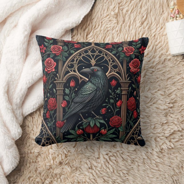 Coussin Roses de corbeau gothiques motif orné (Couverture)