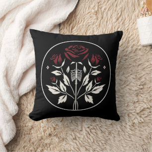 Coussin Roses de squelette gothique noires élégantes de ma