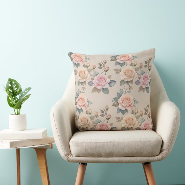 Coussin Roses délicates à l'aquarelle dans des couleurs pa (Chaise)