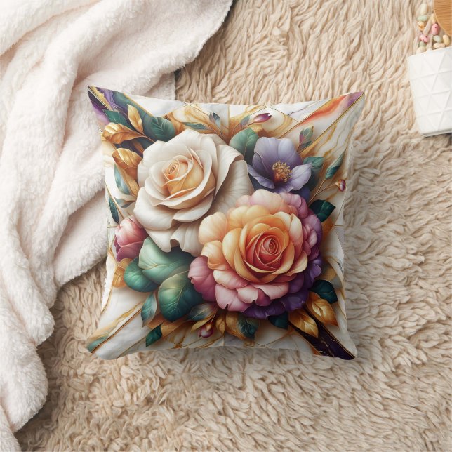 Coussin Roses dynamiques avec Feuilles sur un Arrière - pl (Couverture)