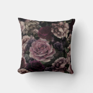 Coussin Roses En Bourgogne Et Rose Vintage Botanique