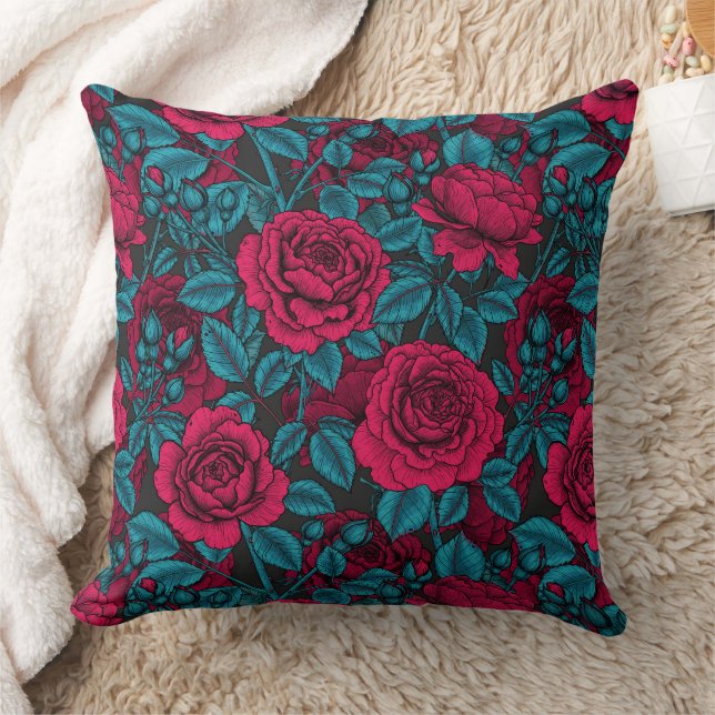 Coussin Roses en rouge et bleu (Couverture)