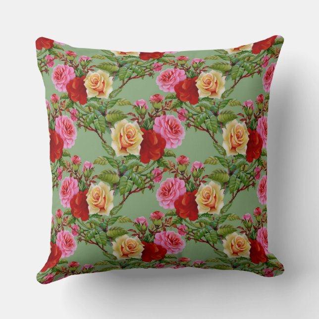 Coussin Roses et feuillage rose rouge Motif (Verso)