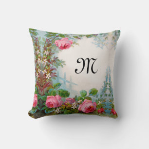 COUSSIN ROSES ET JASMINES MONOGRAMME FLORAL