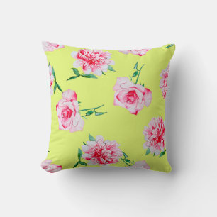 Coussin Roses et pivoines aquarelle illustration motif