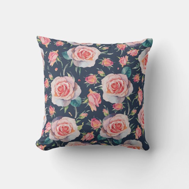 Coussin Roses et Rosebuds : Floral Seamless. (Recto)