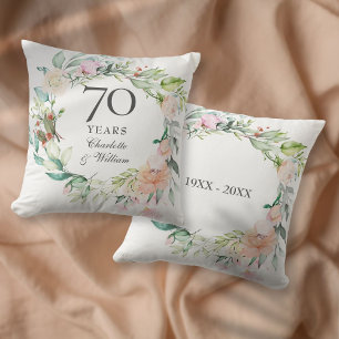 Coussin Roses Fleurales 70e Anniversaire de Mariage en Pla