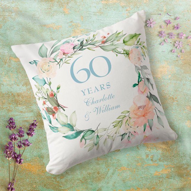 Coussin Roses Florales 60e Anniversaire de Mariage de Diam (Créateur téléchargé)