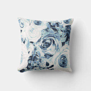 Coussin Roses Florales Blanches Bleues d'Hiver Vintage Sha