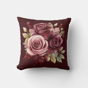 Coussin Roses Florales Classiques Rouge Bourgogne