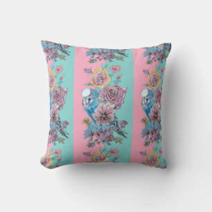 Coussin Roses floraux roses Budgie Bird Femmes Aqua rose