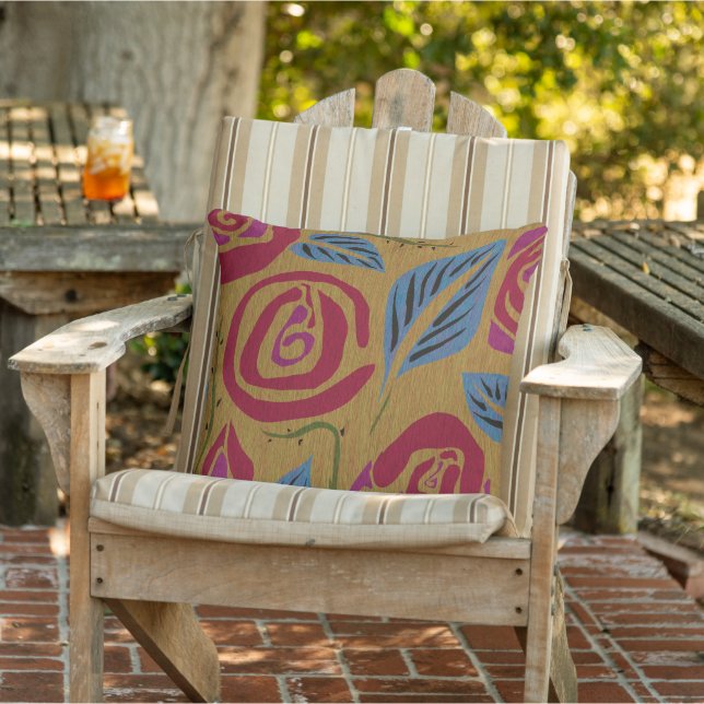 Coussin Roses Gras Feuilles Épines Graphique Floral (Chaise)