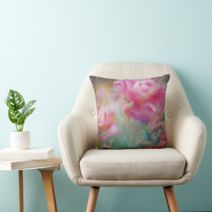 Coussin Roses Imaginaires Peints En Rose Vintage Botanique