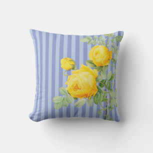 Coussin Roses Jaunes de France sur Mat Bleu Bain