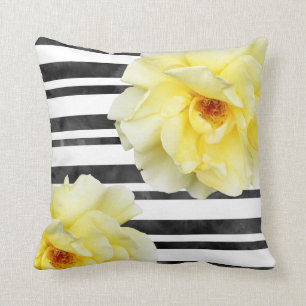 Coussin Roses jaunes molles Grandes noires et blanches