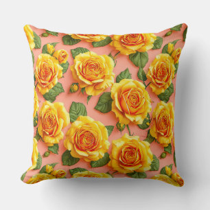Coussin Roses jaunes sur fond rose