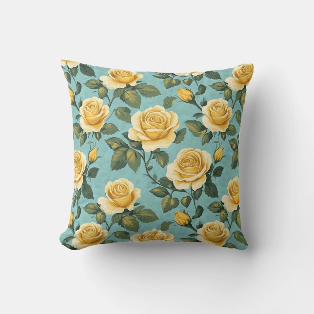 Coussin Roses Jaunes vintages - Design botanique élégant (Recto)