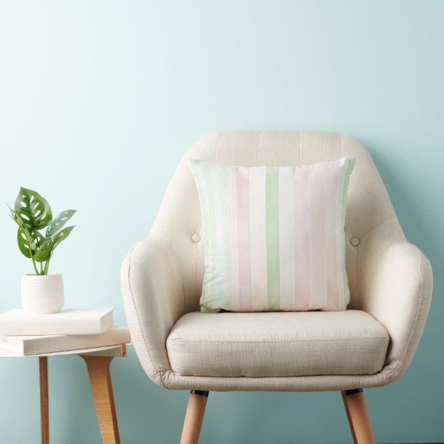Coussin Roses Menthe Blanche Rayures (Chaise)
