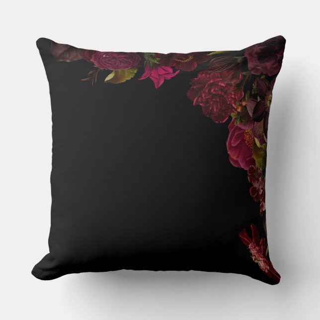 Coussin Roses Nostalgiques Et Fleurs Noirs (Recto)